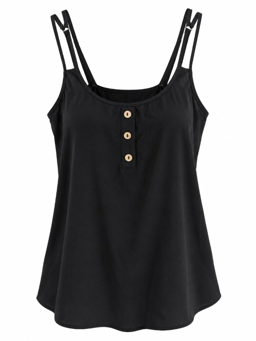 Yonique Large Black Tankini Swim Top Cover Up Button Front Adjustable Straps